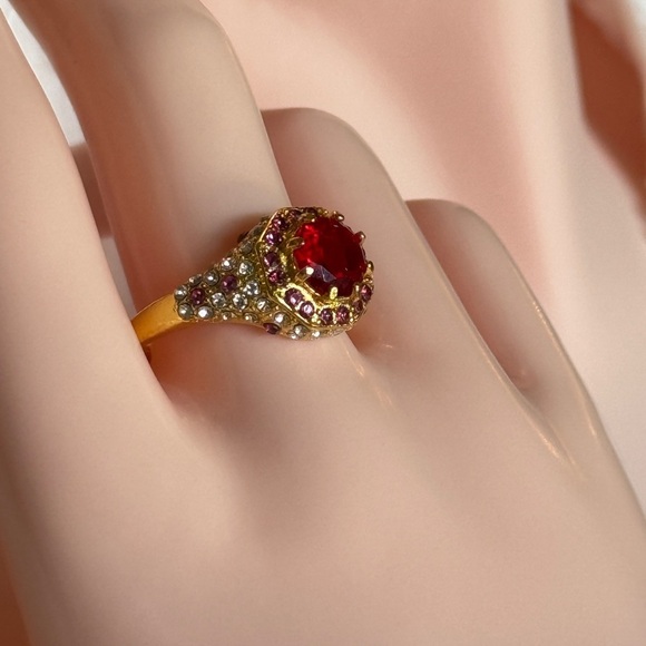 14K Gold Plated  Ring with Clear, Purple  and big Red Gem 💎 - Picture 2 of 3